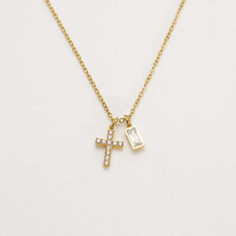 Minimalist Cross Choker Necklace with December Birthstone