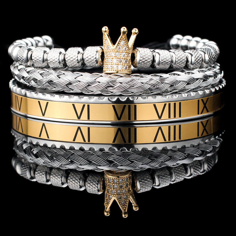 Vintage Copper Zirconium Crown Woven Bracelet Suit