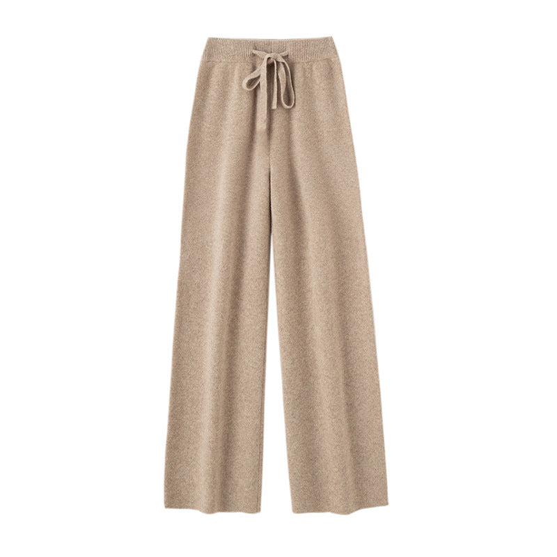 High-Waisted Drapey Wool Knit Wide-Leg Pants for Women