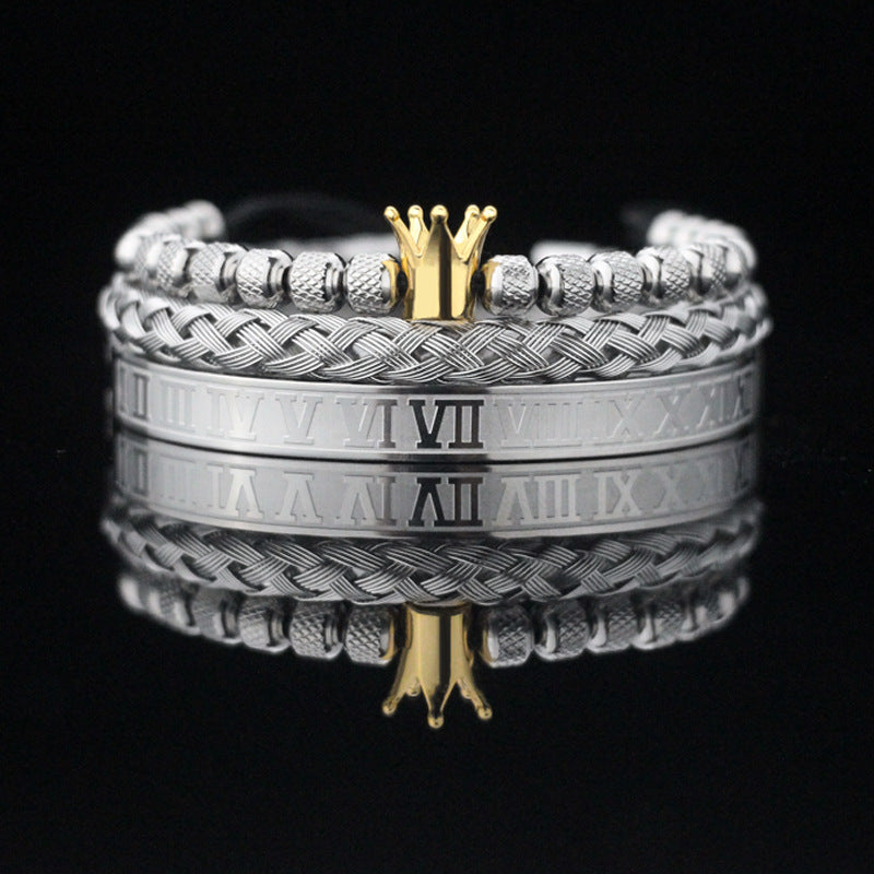 Vintage Copper Zirconium Crown Woven Bracelet Suit