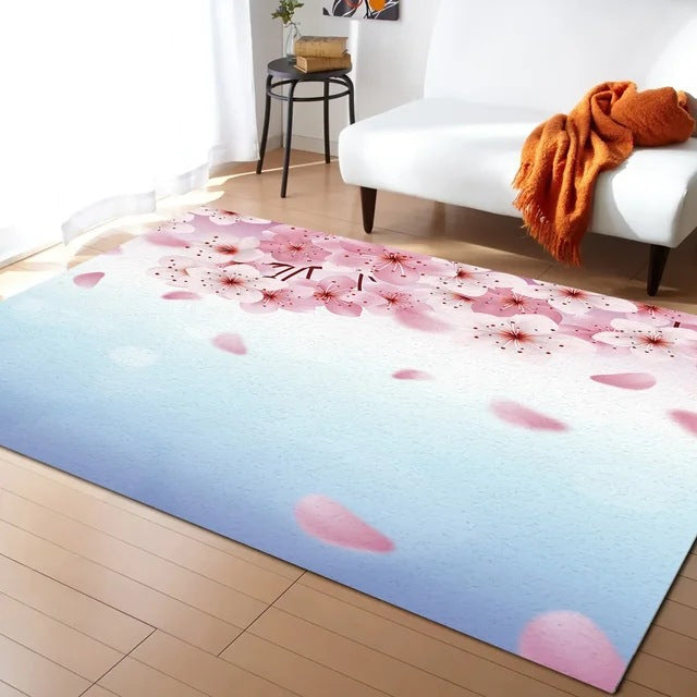 Pastel Cherry Blossom and Crescent Moon Non-Slip Floor Mat