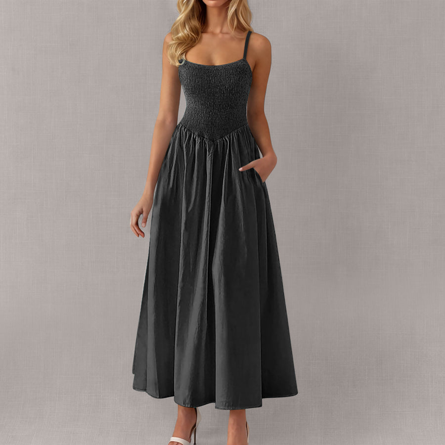 Adjustable-strap Ruffled-straps Pocket Dress for Ladies