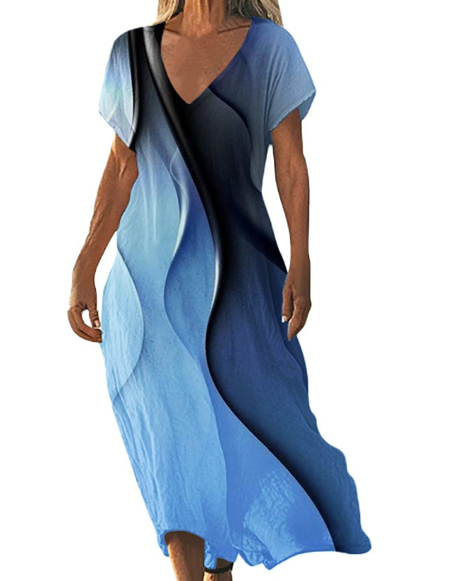 V-neck Loose-fit Casual Short-sleeve Dress for Everyday Style