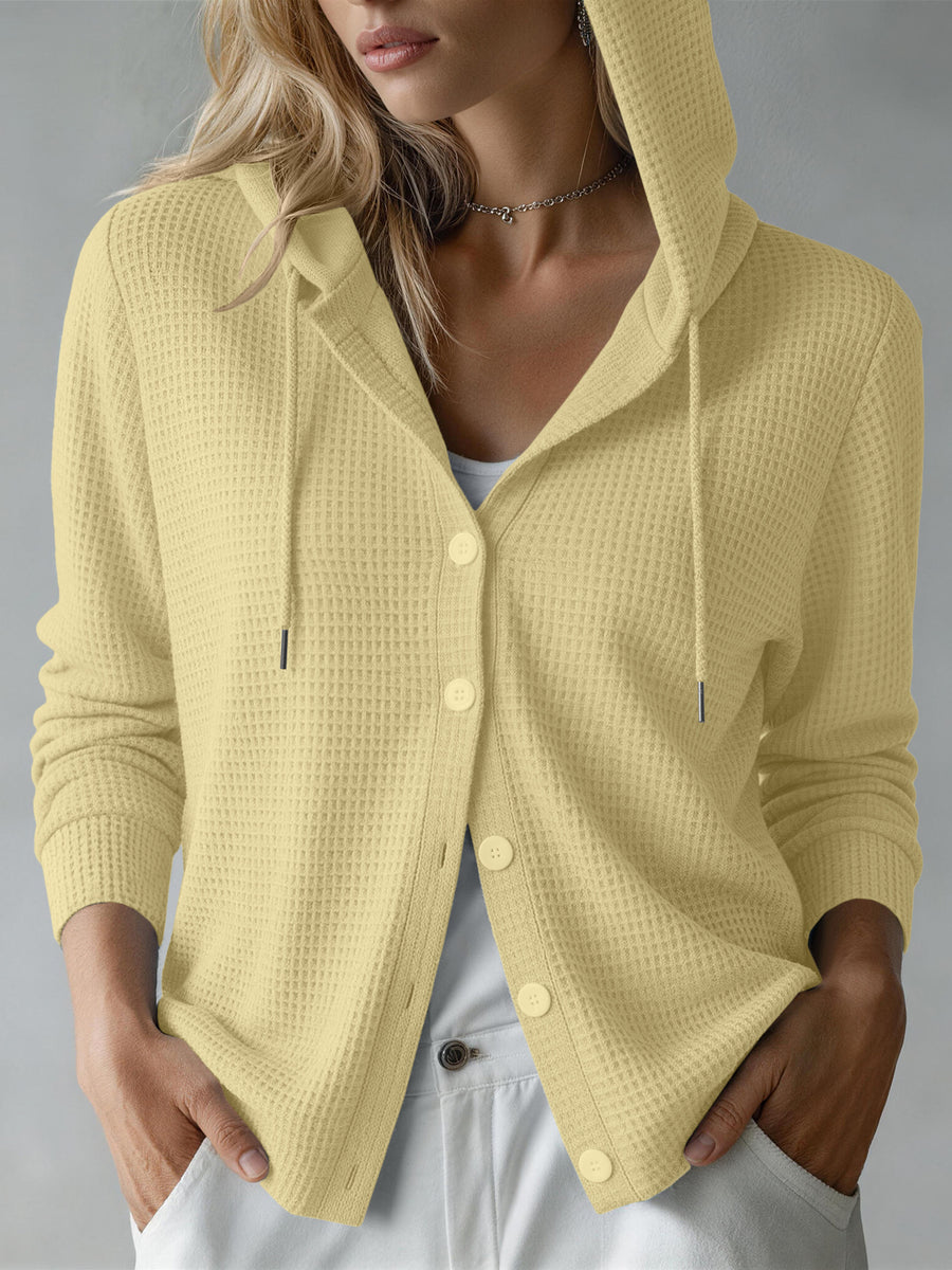 Womens Hooded Long-sleeve Button-up Cardigan for Comfort