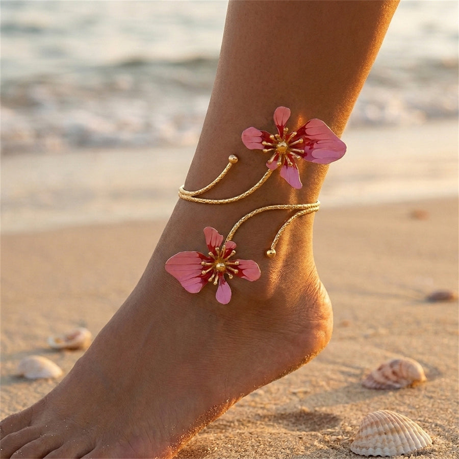 Exaggerated Hollow-out Metal Flower Anklet for Stylish Appeal
