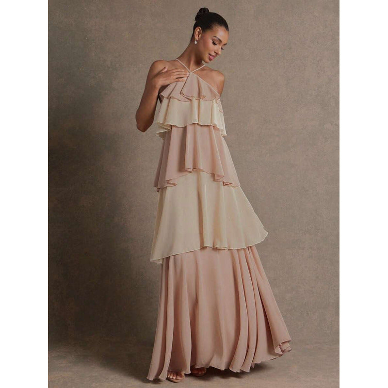 Womens Sexy Halter-Neck Chiffon Dress for Elegant Nights