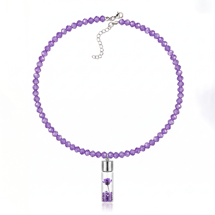 Colorful Floral Vial Pendant Choker Necklace - Trendy Resin Bead