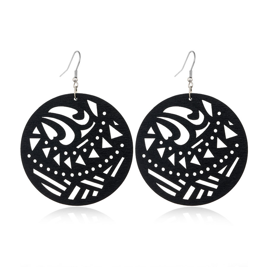 Black Hollow-Out Wooden Earrings - Trendy Statement Jewelry