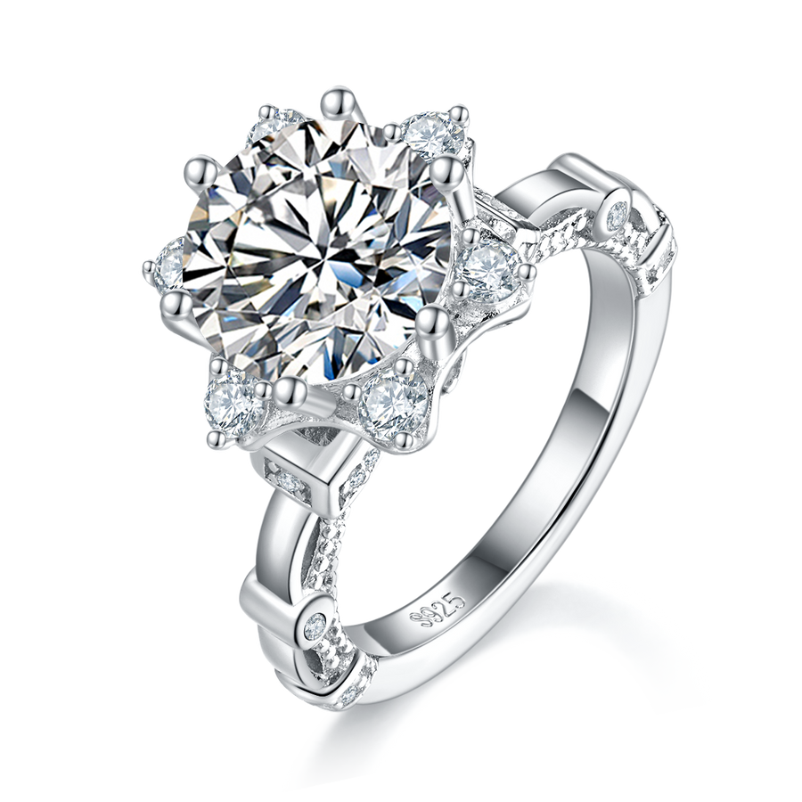 S925 Sterling Silver Moissanite Ring - D-VVS1 Star Halo