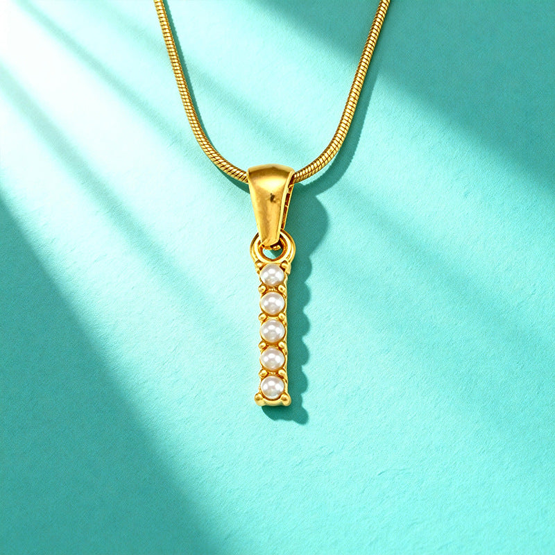 18K Gold Pearl 26-Letter Necklace for Women