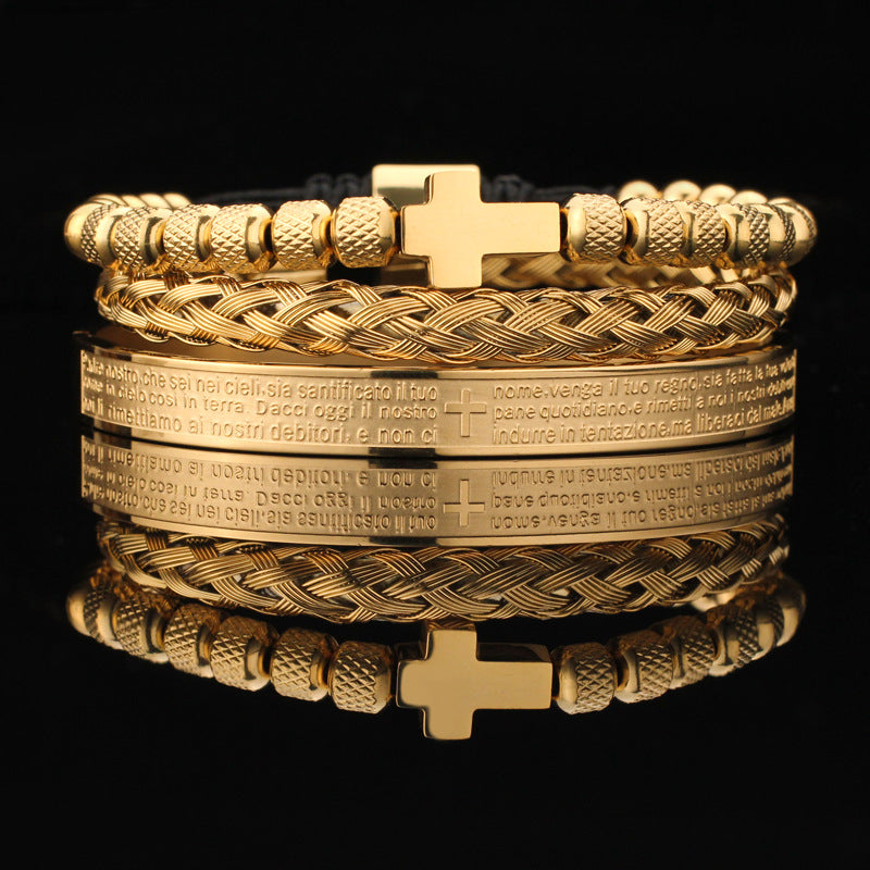 Vintage Copper Zirconium Crown Woven Bracelet Suit