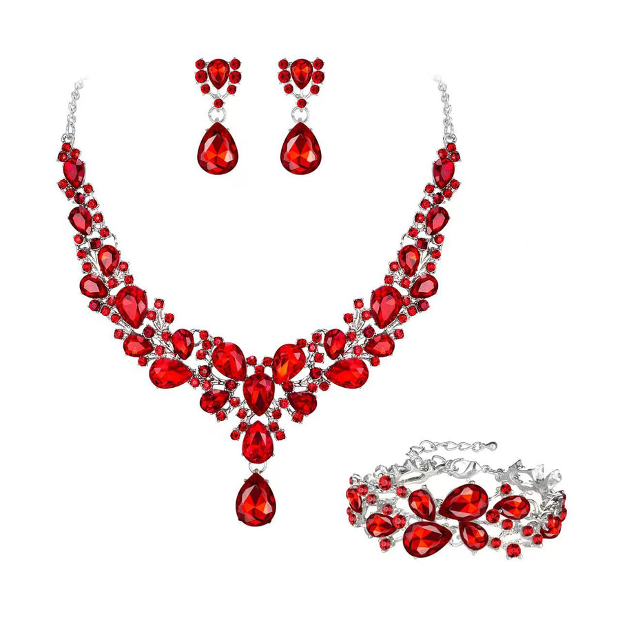 Exaggerated Rhinestone Bridal Necklace & Earring Set for Dress