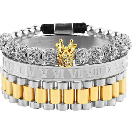 Vintage Copper Zirconium Crown Woven Bracelet Suit