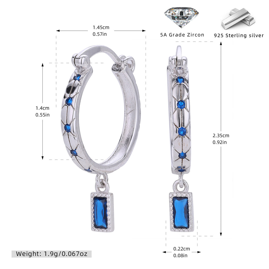 Sterling Silver Square Diamond Inlaid Earrings - Fashionable Minimalist