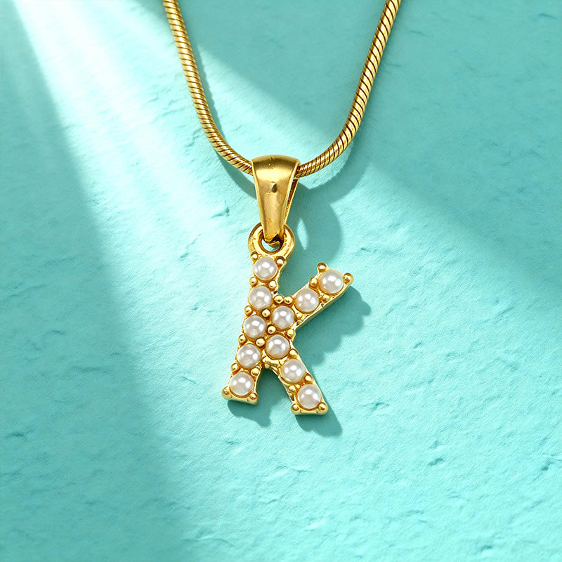 18K Gold Pearl 26-Letter Necklace for Women