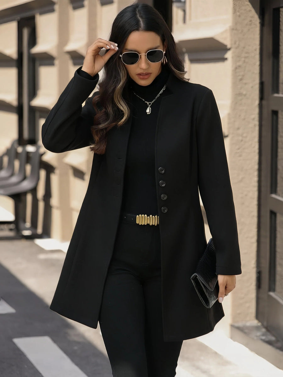 Elegant Wool Stand-Collar Trench Coat for Women
