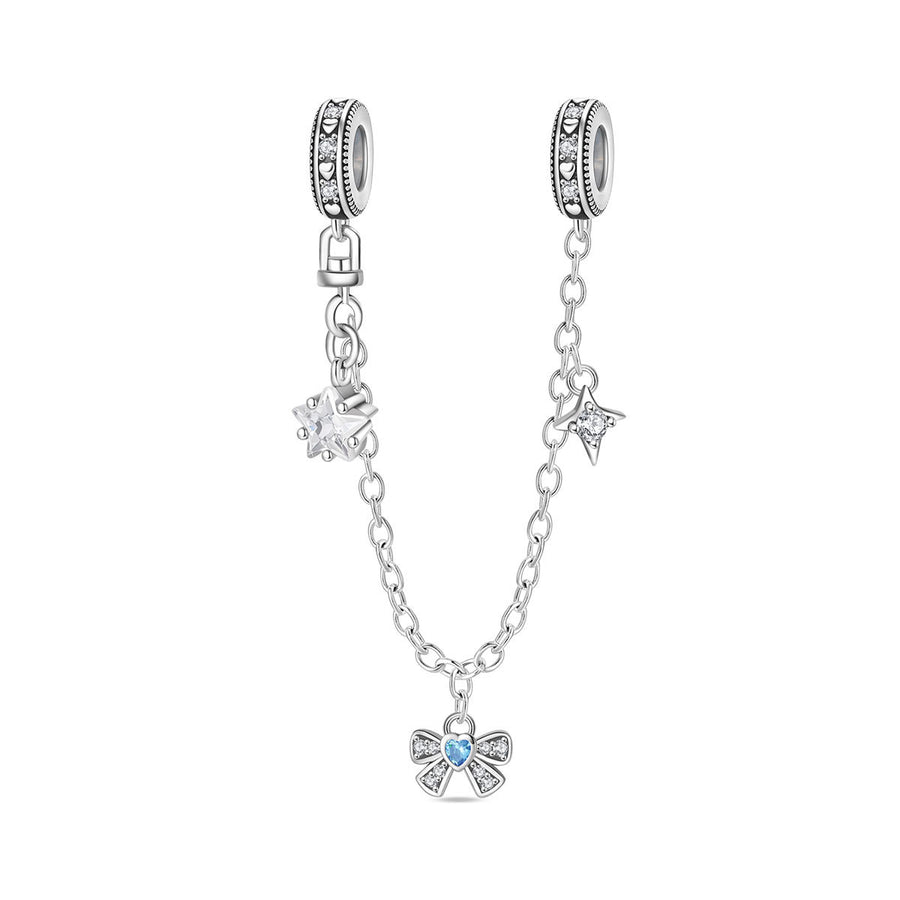 Blue Oil-Drip Plated Silver Bow Bracelet & Necklace Set