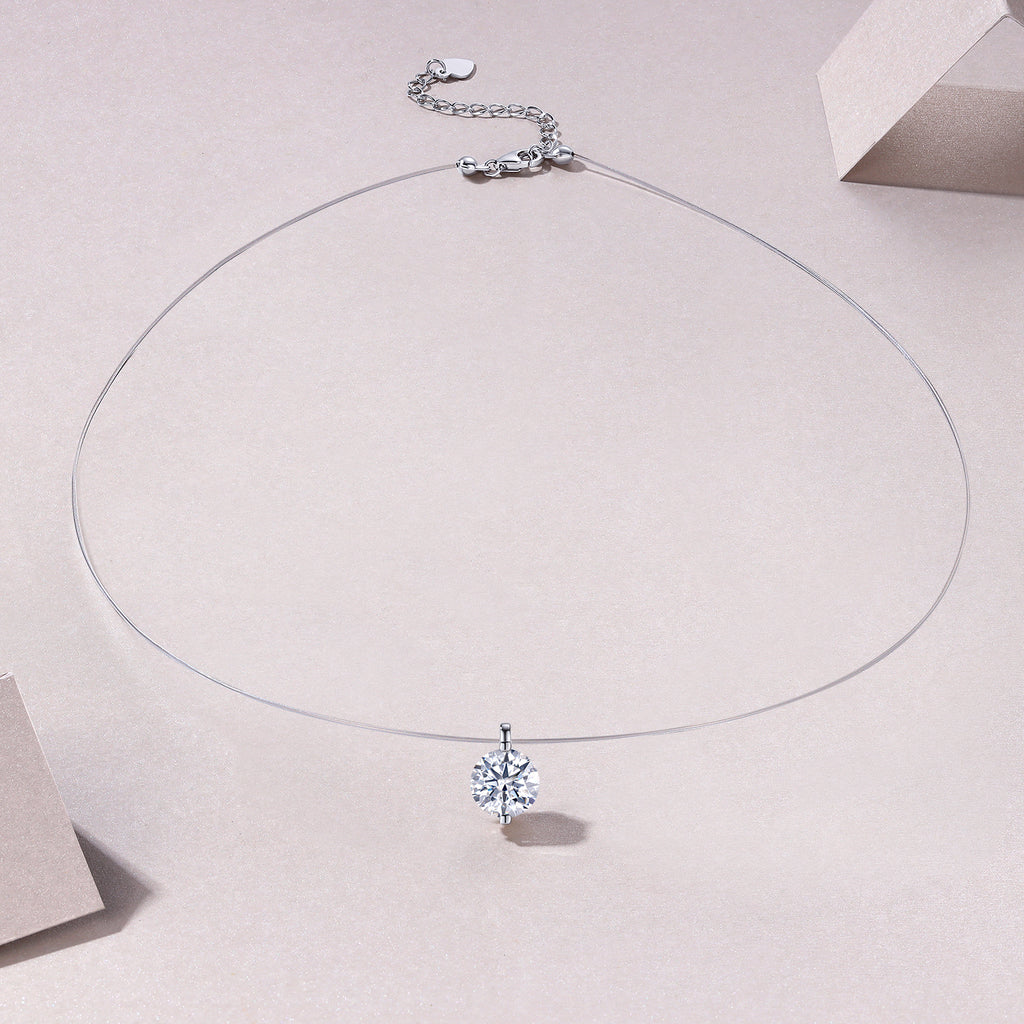 S925 Sterling Silver Invisible Necklace with Moissanite Pendant