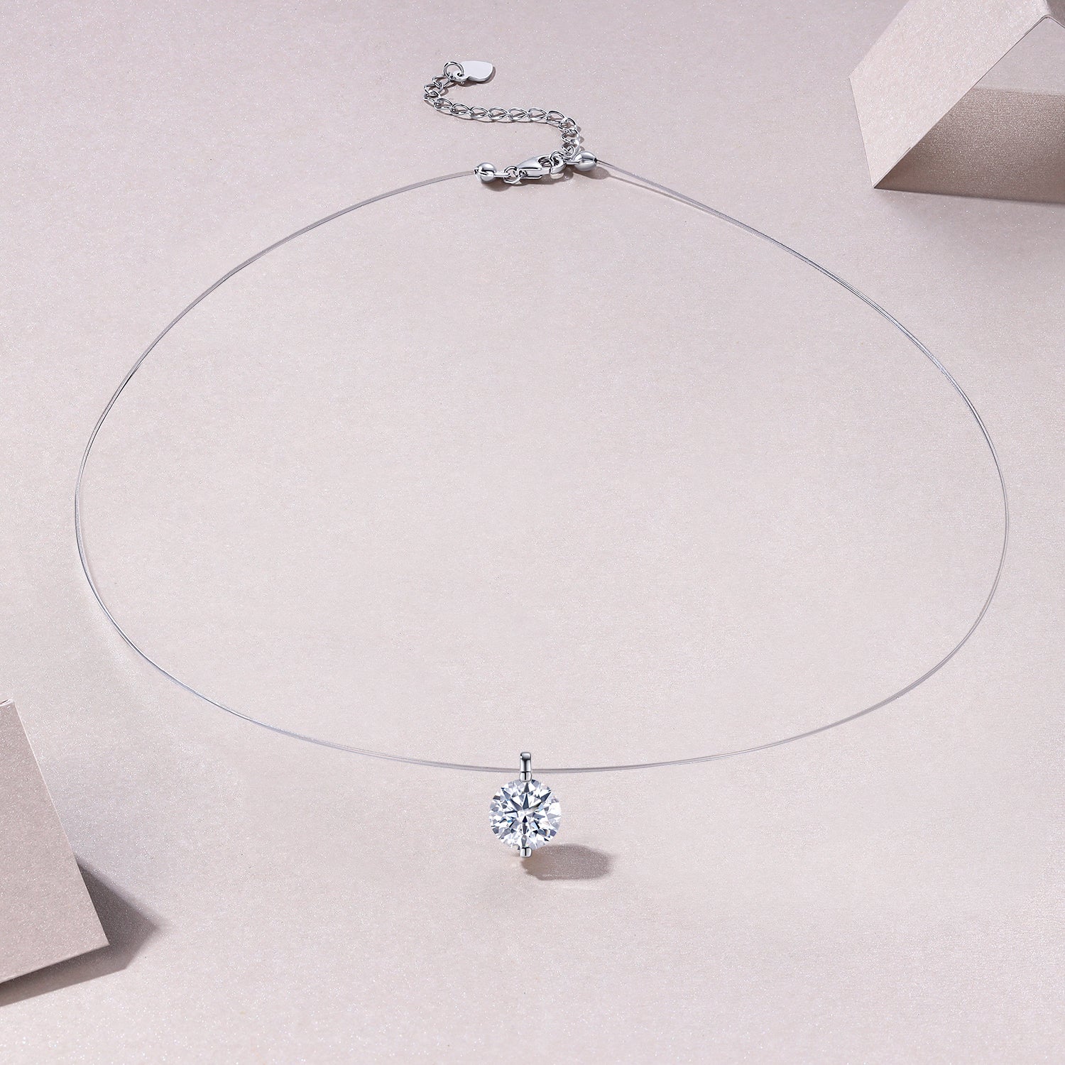 S925 Sterling Silver Invisible Necklace with Moissanite Pendant