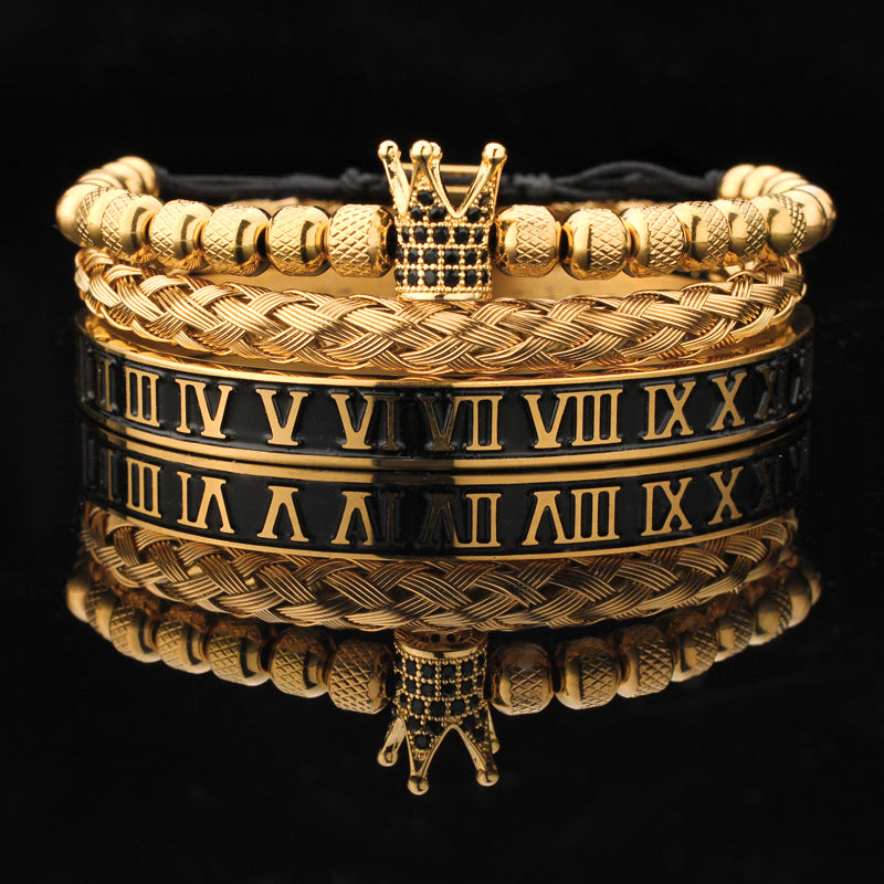 Vintage Copper Zirconium Crown Woven Bracelet Suit