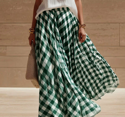 Retro Plaid Versatile Beach Midi Skirt for Trendy Waves