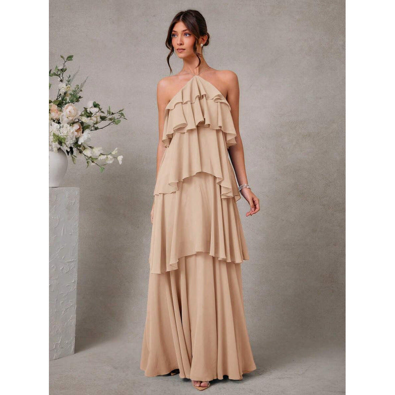Womens Sexy Halter-Neck Chiffon Dress for Elegant Nights