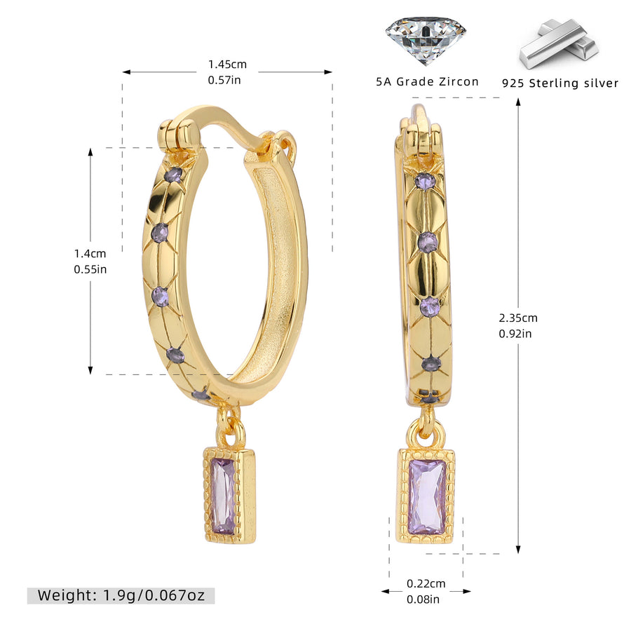 Sterling Silver Square Diamond Inlaid Earrings - Fashionable Minimalist