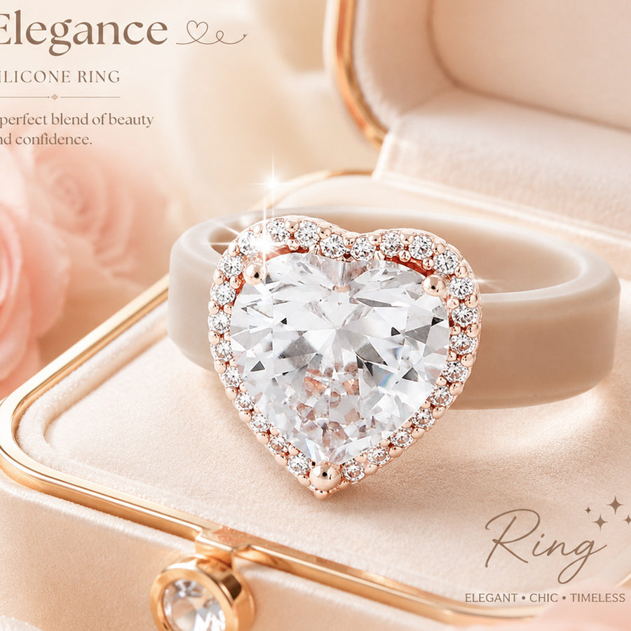 Elegant Silicone-inlaid Heart-shaped Zircon Ring
