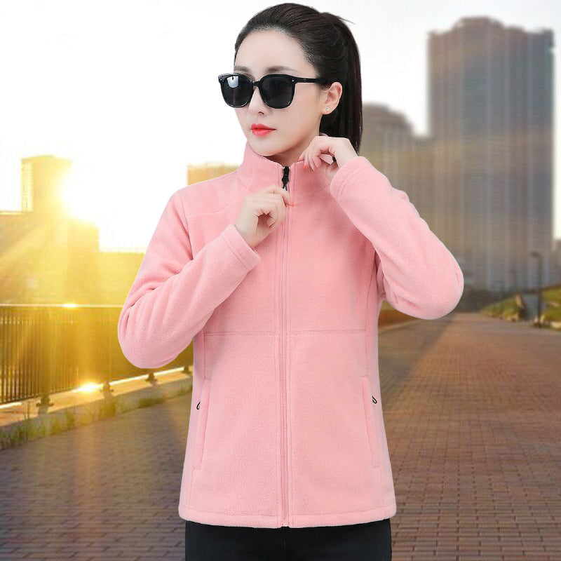 Stand-collar Cardigan - Loose-fitting Warm Fleece Jacket