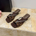 Women's Satin Rhinestone Sandals - Summer Leopard Print Heels