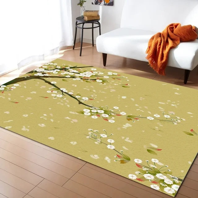 Pastel Cherry Blossom and Crescent Moon Non-Slip Floor Mat