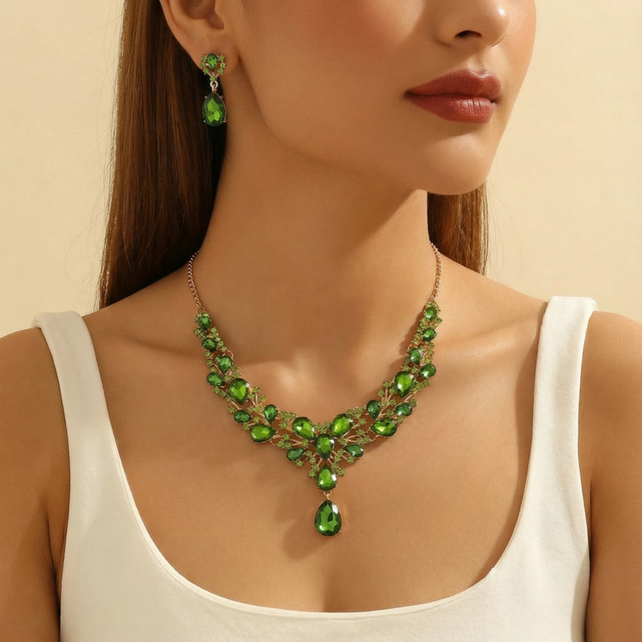 Exaggerated Rhinestone Bridal Necklace & Earring Set for Dress