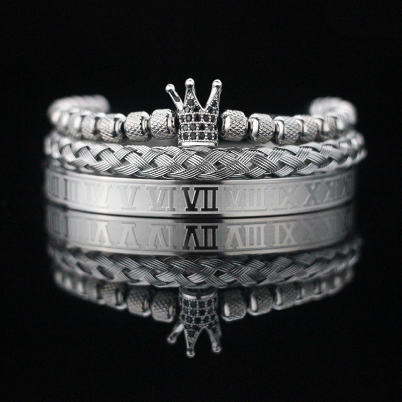 Vintage Copper Zirconium Crown Woven Bracelet Suit