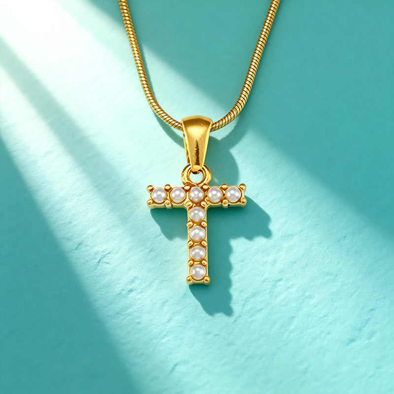 18K Gold Pearl 26-Letter Necklace for Women