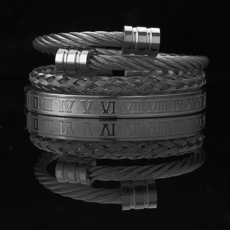 Vintage Copper Zirconium Crown Woven Bracelet Suit