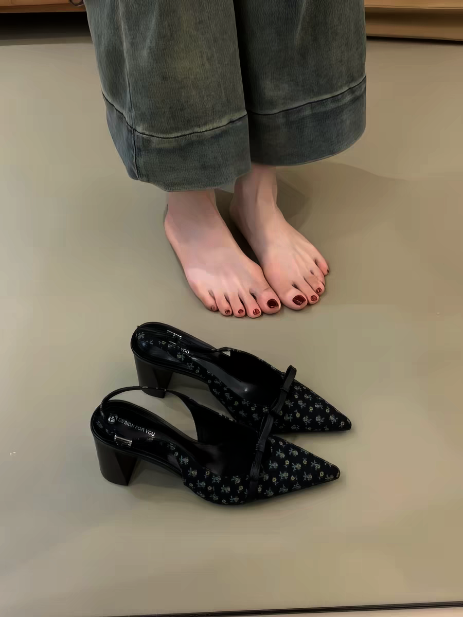 Elegant Apricot Bow Polka Dot Pointed Toe Block Heels