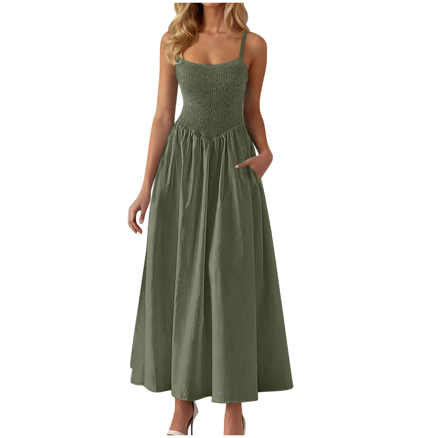 Adjustable-strap Ruffled-straps Pocket Dress for Ladies
