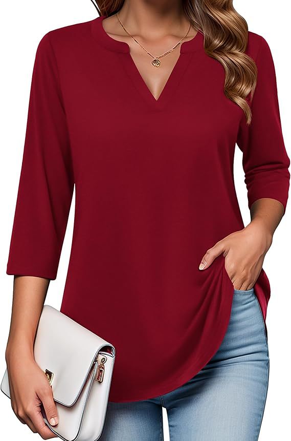 Womens Digital-Print Mid-Sleeve V-Neck Top - Trendy Tank Top
