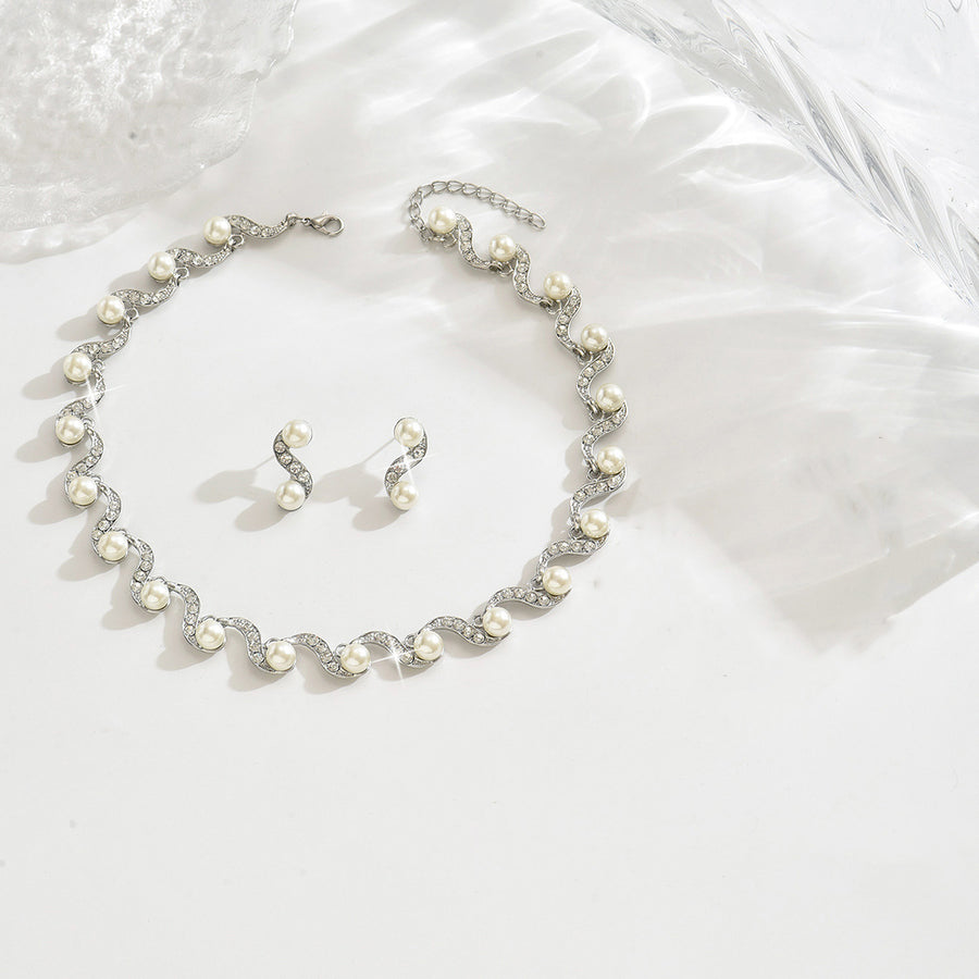 Gold Branch Vine Simulated Pearl Necklace Jewelry Set