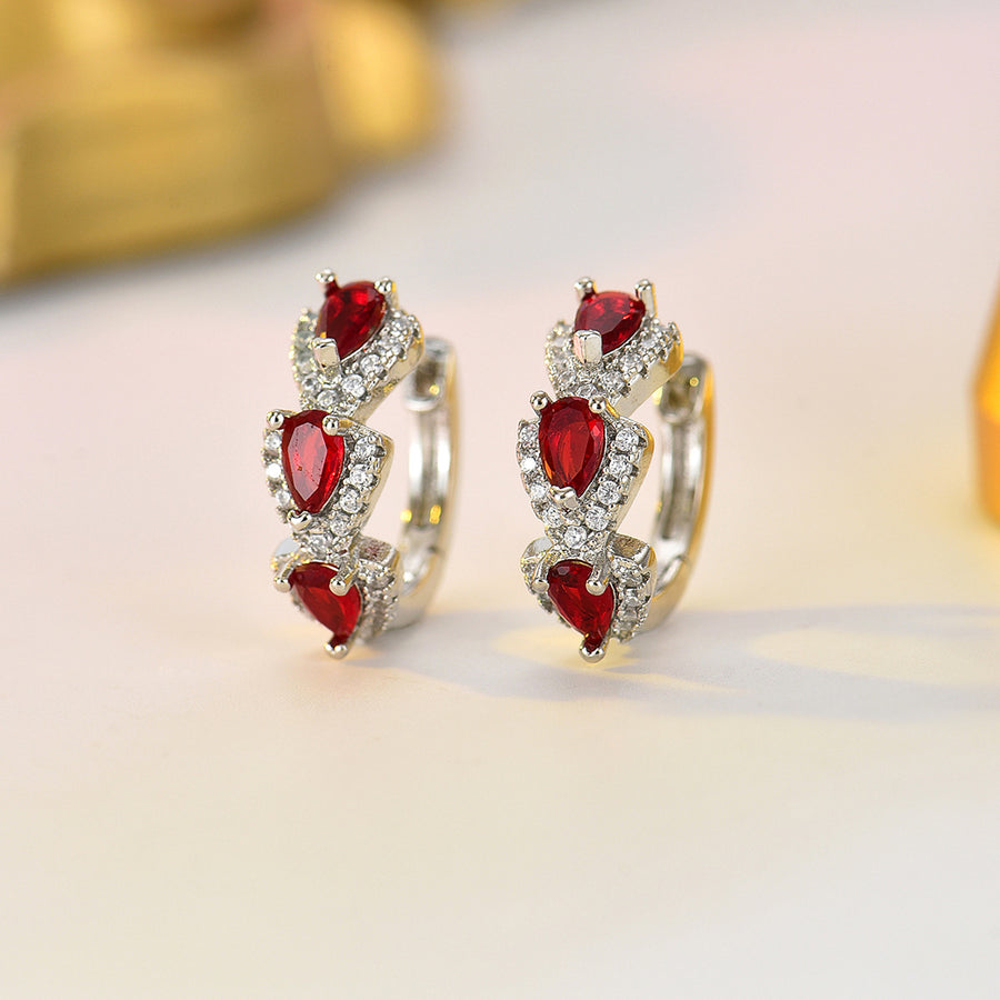 Geometric Teardrop Hula Hoop Earrings with Colorful Zirconia