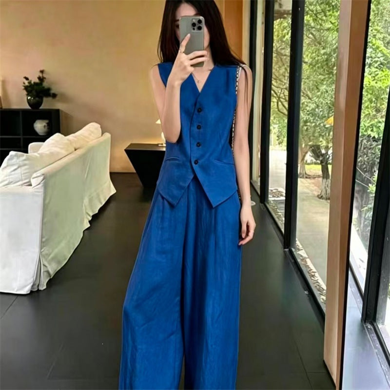 Womens Vest And Wide-leg Pants Two-piece Set for Stylish Comfort