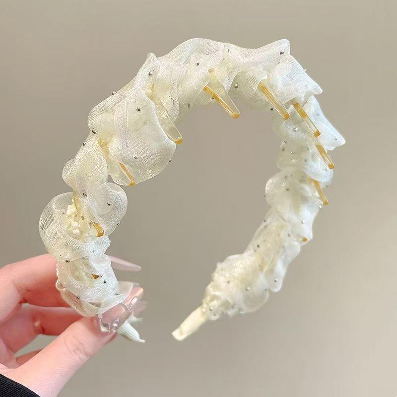 Ruffled Trim Headband with Teeth - Non-Slip Hair Hoop