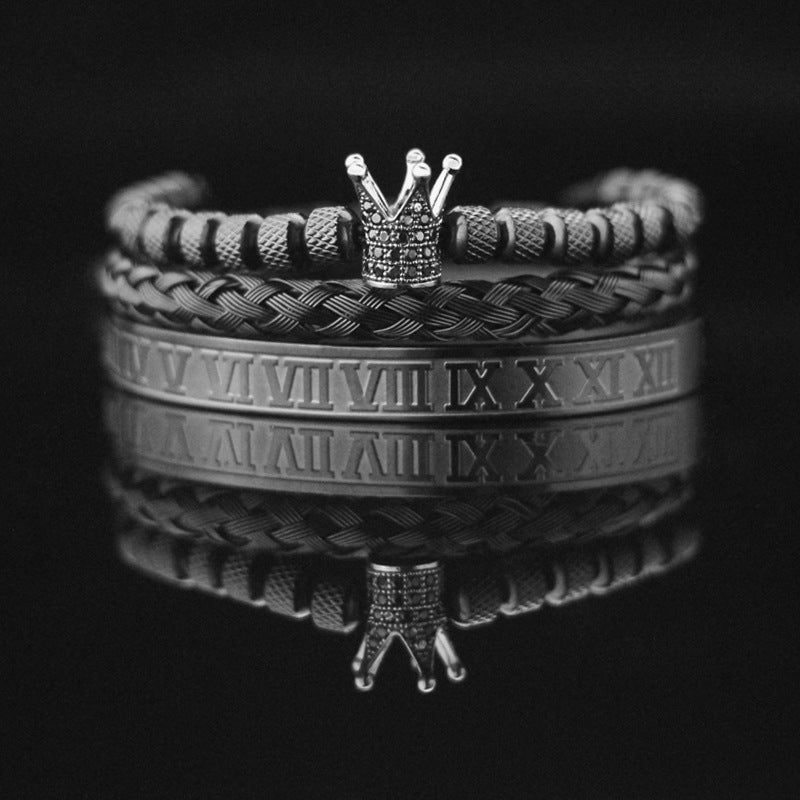 Vintage Copper Zirconium Crown Woven Bracelet Suit