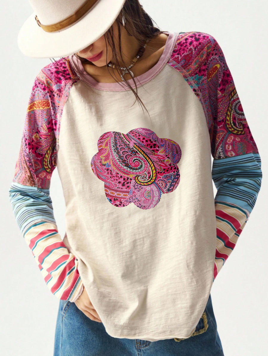 Womens Long-sleeve Printed Crew-neck T-shirt for Every Occasion