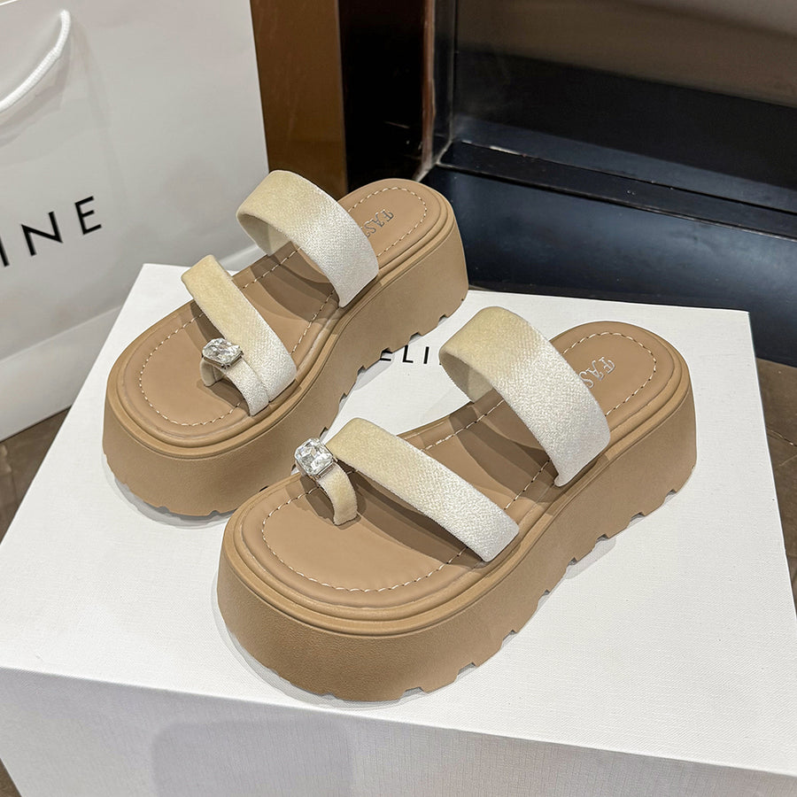 2026 Summer French Rhinestone Platform Slide Sandals