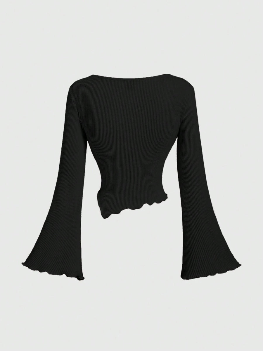 Womens Irregular One-Shoulder Cashmere T-Shirt