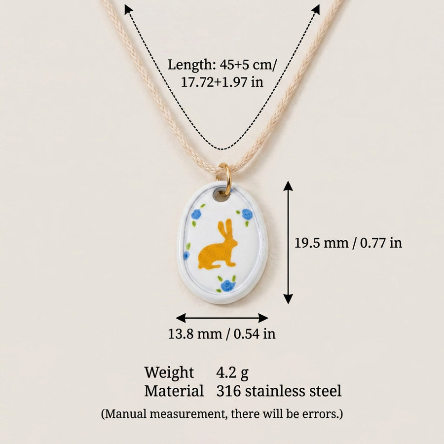 Retro-style Rabbit And Floral Print Pendant Necklace