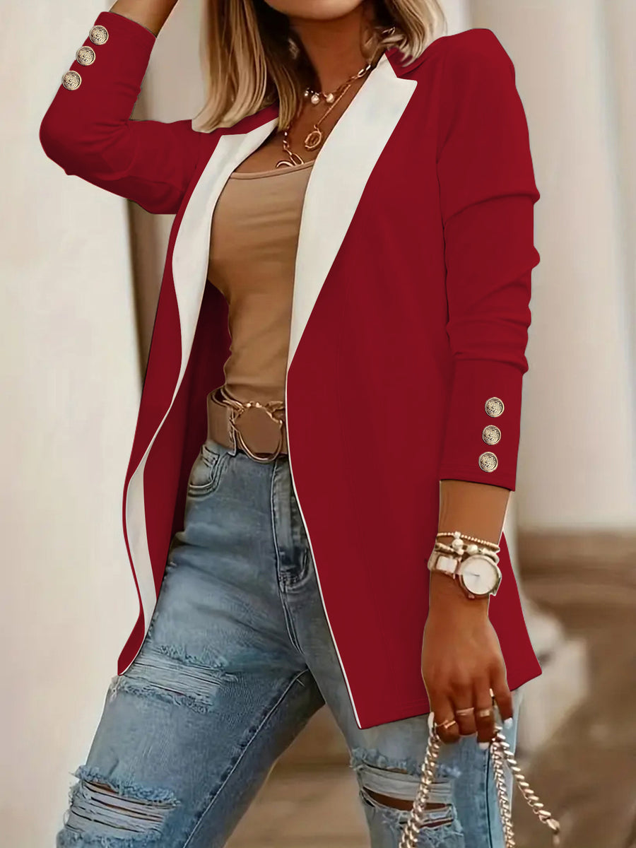 Notch-lapel Contrast-color Slim-fit Long-button Blazer