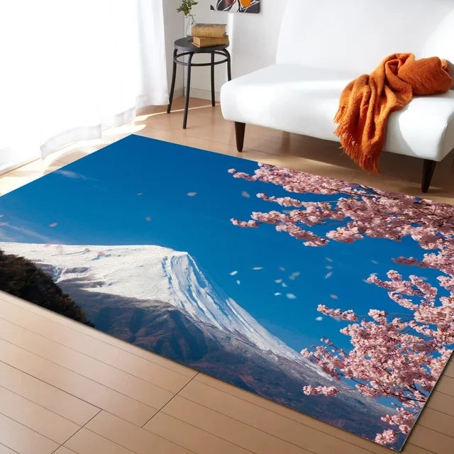 Pastel Cherry Blossom and Crescent Moon Non-Slip Floor Mat
