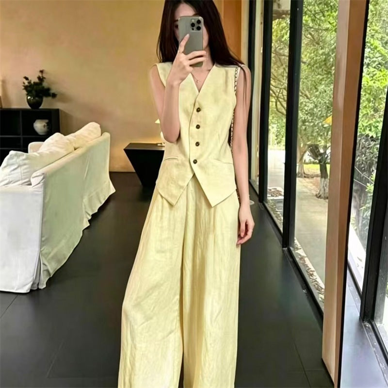 Womens Vest And Wide-leg Pants Two-piece Set for Stylish Comfort